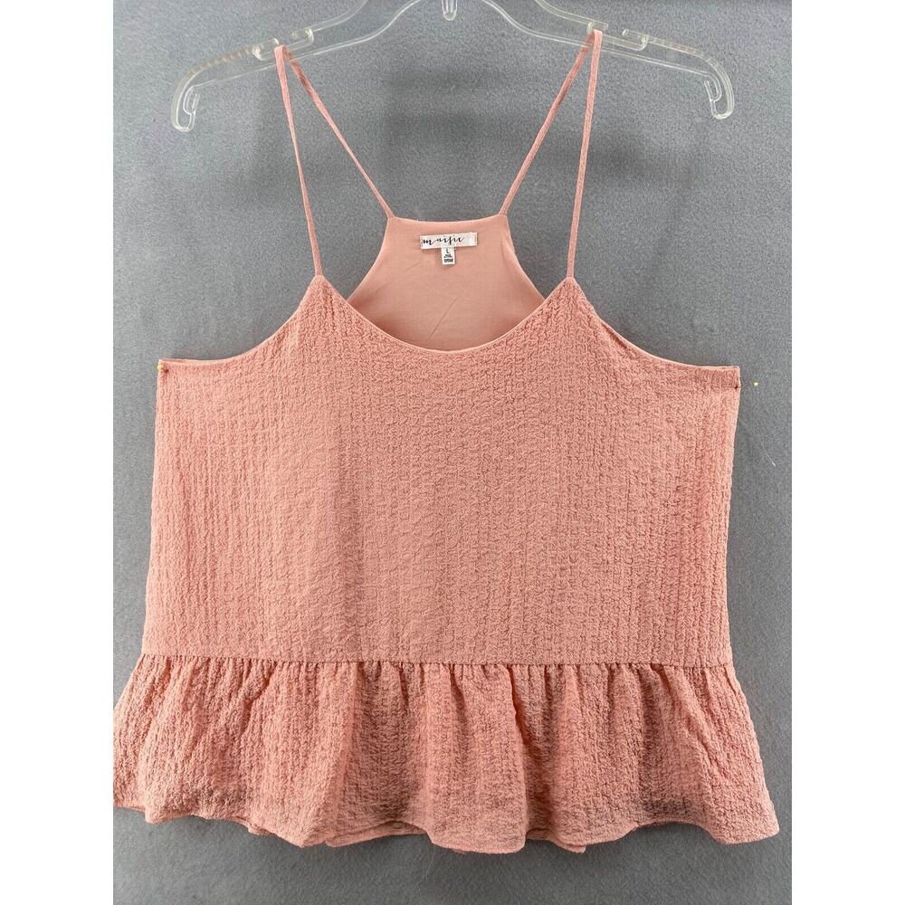 New Maisie Tank Top Womens Large Strappy Babydoll Peplum Crinkle Blush Pink‎